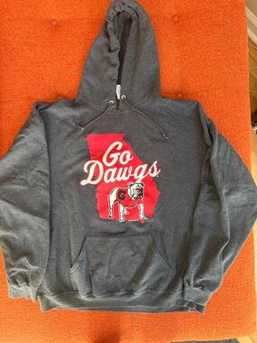 Go Dawgs Bulldog Graphic Hoodie - Dark Gray with Red Print